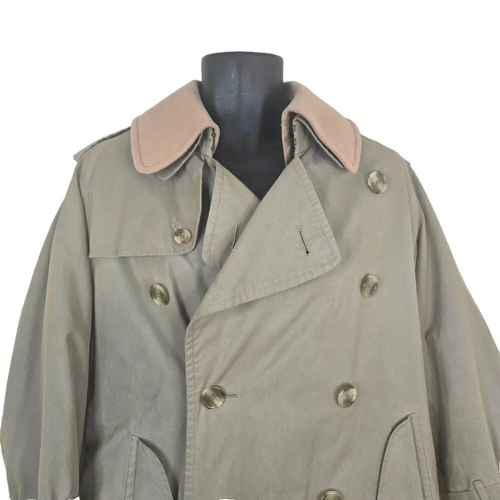 Burberrys Vintage Kensington Belted Trench Coat Womens 10 Khaki Nova Wool Lined - Picture 2 of 16
